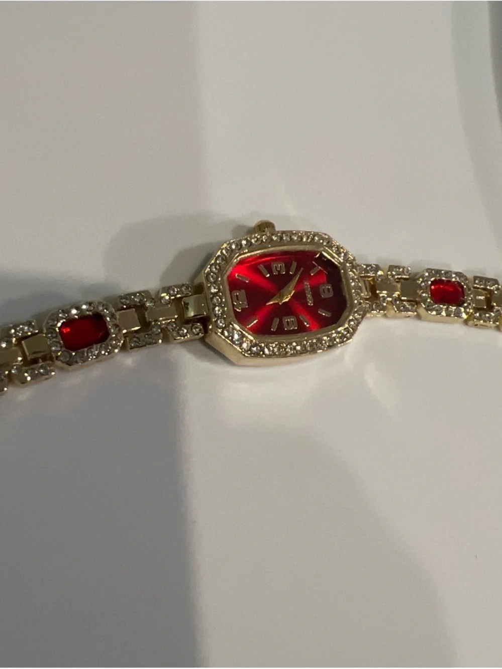 Gold-Tone Red Crystal Bracelet Watch - Women's Fashion Accessory